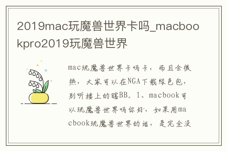 2019mac玩魔獸世界卡嗎_macbookpro2019玩魔獸世界