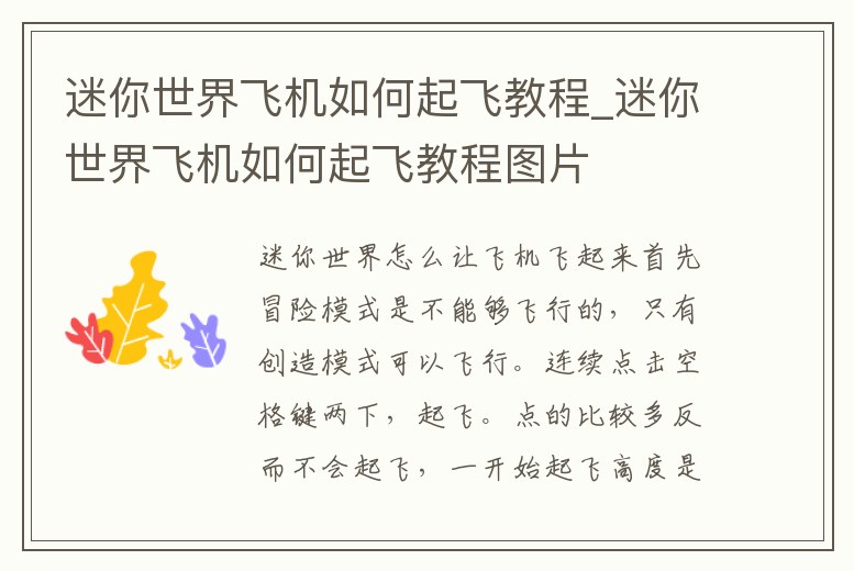 迷你世界飛機(jī)如何起飛教程_迷你世界飛機(jī)如何起飛教程圖片