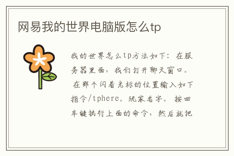 網易我的世界電腦版怎么tp