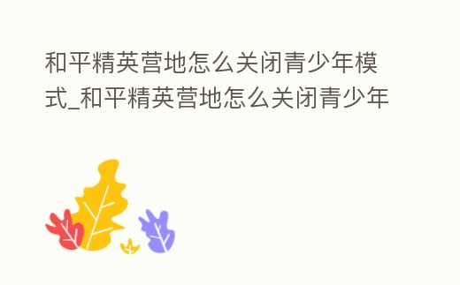 和平精英營地怎么關(guān)閉青少年模式_和平精英營地怎么關(guān)閉青少年模式功能