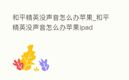 和平精英沒聲音怎么辦蘋果_和平精英沒聲音怎么辦蘋果ipad